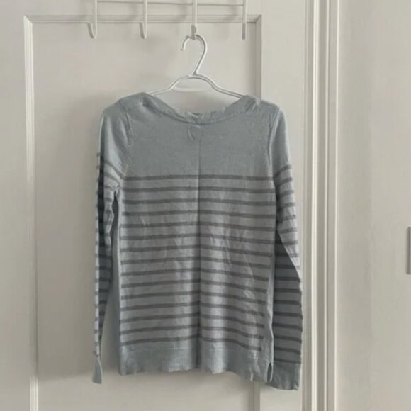 Powder Blue Striped Boatneck Extra Fine Merino Wool Sweater - Picture 1 of 4